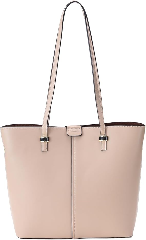 Elegant Premium Leather Tote Bag for Women - Metal Buckle Detail & Layered Storage Compartments