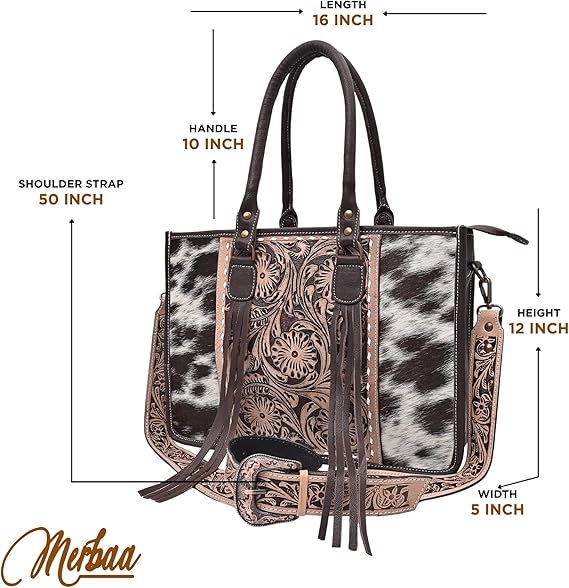 Merbaa Women Natural Cowhide Leather Hand Bag With Adjustable Detachable Strap Leather Massenger Handbag Purse Sling Bag